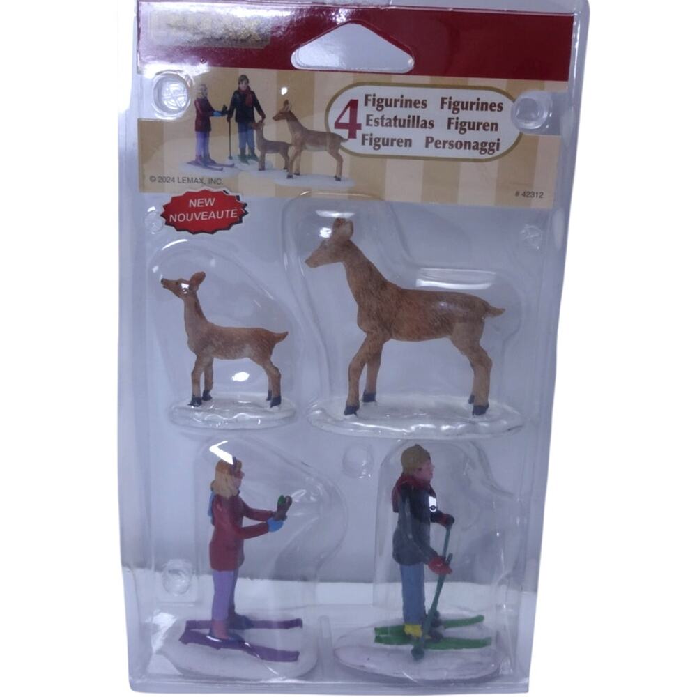 Lemax 2024 Skiing Family with Deer Figurines – Set of 4 #42312 New